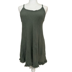 Colette 100% Linen Olive Long Frayed Hem Tunic Mini